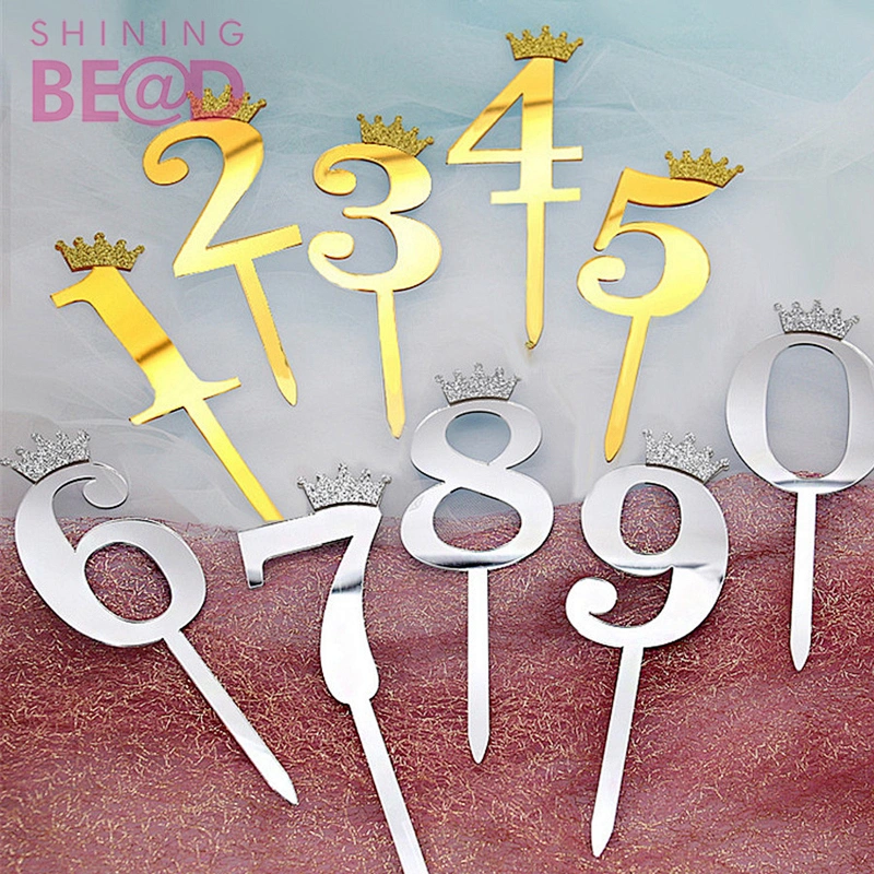 New Number 0-9 Cake Topper Gold Glitter Crown Birthday Anniversary Party digit cupcake topper kids Baby 8st Birthday Decoration