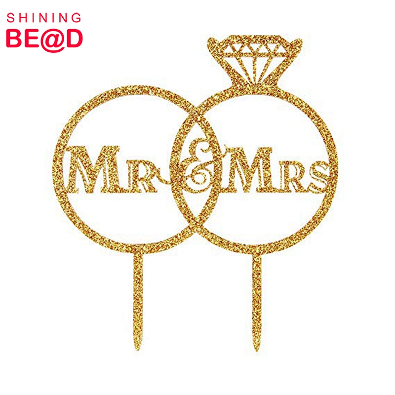 New Products Diamond Ring Mr And Mrs Wedding Cake Topper For Bride and Groom Bridal Shower Party Decoration