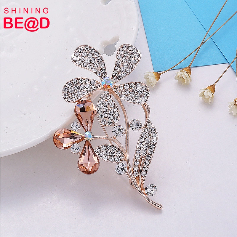2019 New arrival rose gold flower shape crystal brooch pins decorate bridal/scarf/wedding