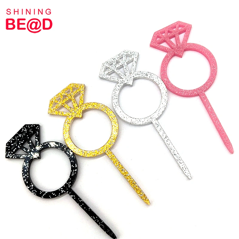 Wholesale Wedding Decoration Diamond Ring Mini Acrylic Cake Topper,Cup Cake Topper Set,Cup Cake Topper