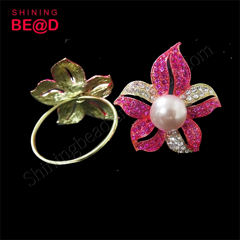 Fuchsia and Crystal diamond Flower Napkin Ring For wedding table centerpieces