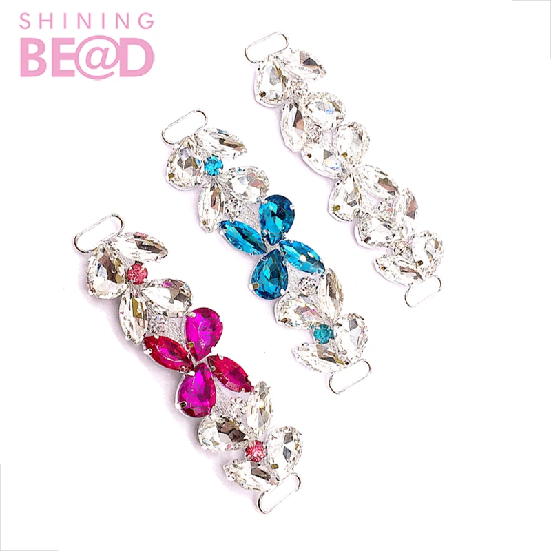 Blue glass swimwear connector chain rose rhinestone crystal bikini buckle Thongs Connector