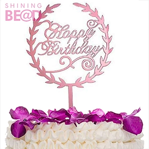 Rose Gold Happy Birthday Cake Topper Acrylic Birthday Cupcake Pick Decorations for Cake Desserts Pastries