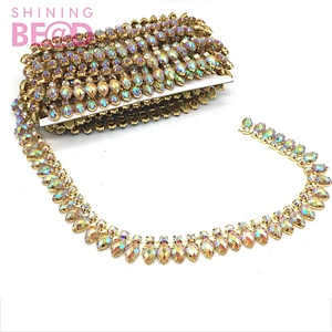 Glitter color glass crystal resin chain rhinestone trim teardrop silver chain decoration wedding dress accessories