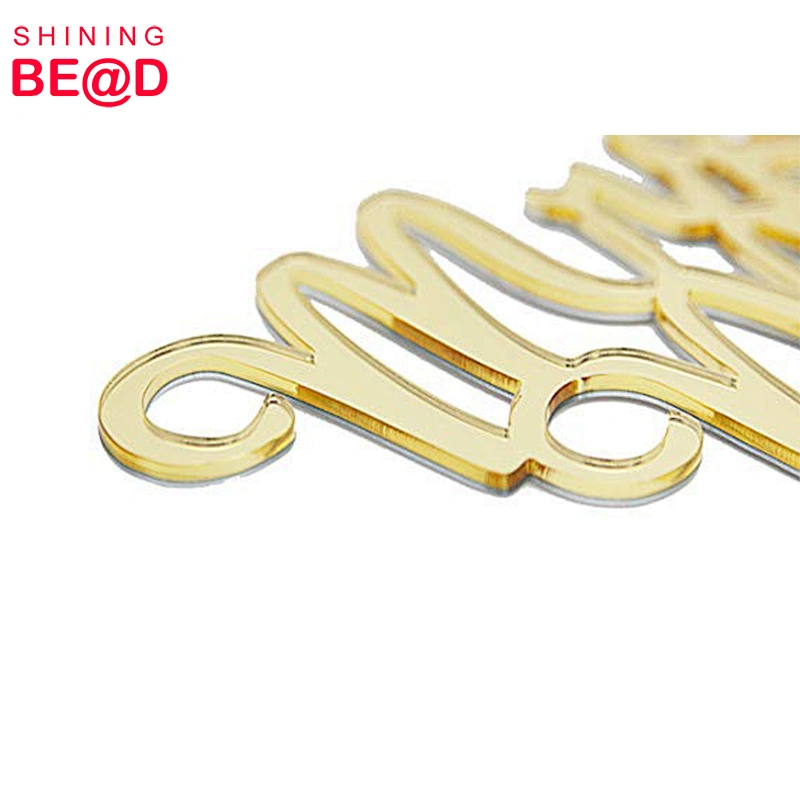 Mirror Gold Monogram Mr & Mrs  Wedding Acrylic Cake Topper For Anniversary And Wedding Party Decoration