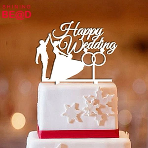 Gold acrylic happy wedding birthday cake topper for  decoration
