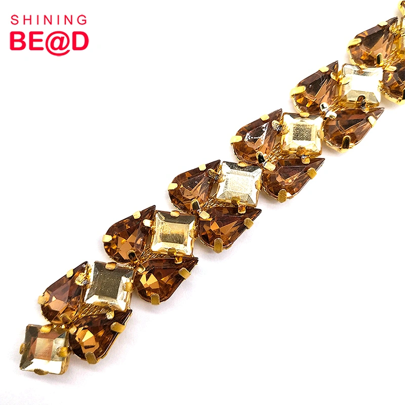 2021 High Quality Gold-plated Sewing Acrylic Rhinestone Trimming For Clothes Decoration,Rhinestone Fringe Trim