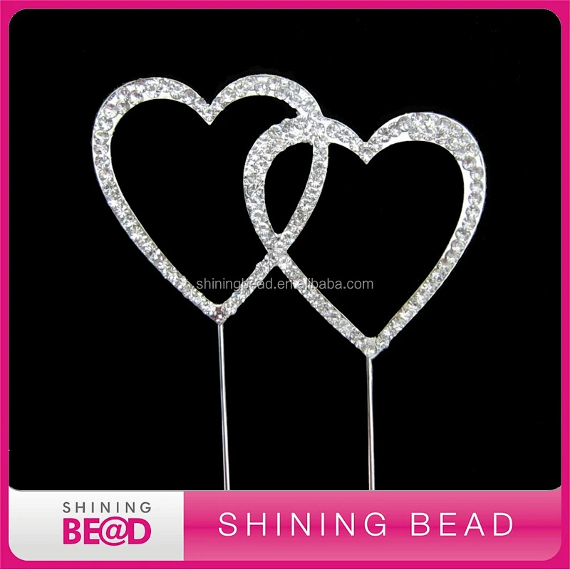 Manufacturer new design wedding double heart shaped cake toppers for love bride and groom