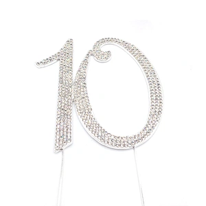 Wholesale Wedding Anniversary/Birthday Items Rhinestone Number 10 Cake Topper,Birthday Gold Number Candle