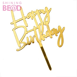 Gold Black Cake Topper Happy Birthday Flags For Birthday Party Acrylic Cupcake Toppers Baking Decor Supplies