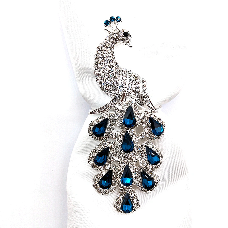 2021 Fashion Peacock-shaped Silver-plated Rhinestone Napkin Ring For Table Decoration,Napkin Rings Wedding