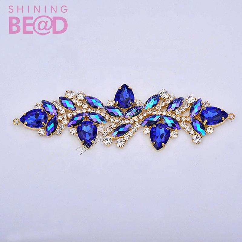 High quality rhinestone applique connector garment colorful glass stone for dress