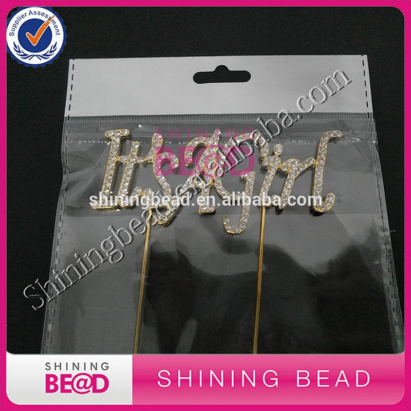 Baby Rhinestone Cake Topper It's A Girl Rhinestone Sliver Gold Baby Born Cake Topper