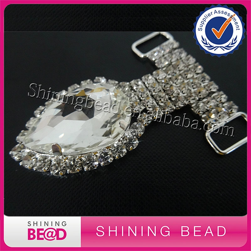 Hot Sale Fashion Wholesale beautiful rhinestone bikini connector with crystal Heart Glass For Bikini Swimwear/Buckle/Headband