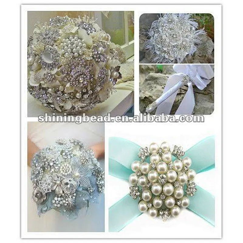 Silver or gold diamante rhinestone pearl flower brooches for wedding decoration