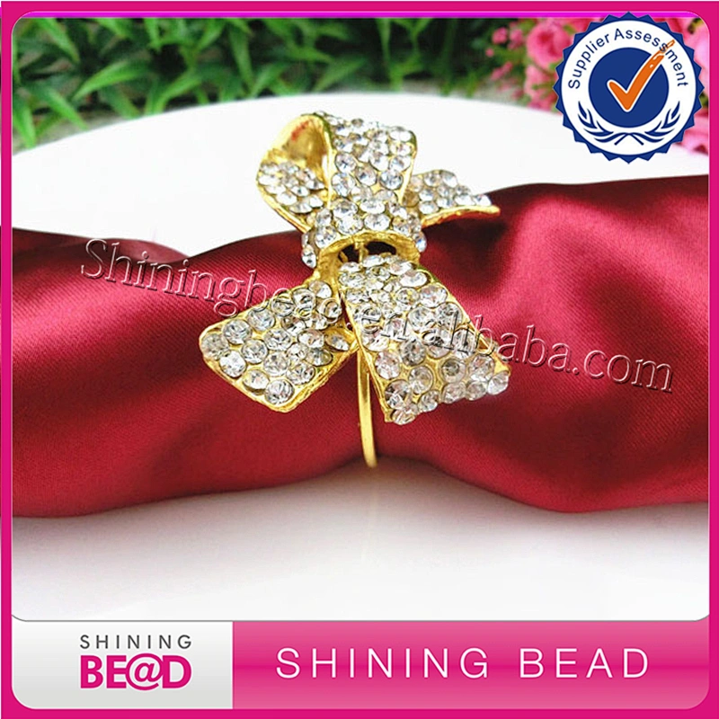 Lovely Gold Plated Rhinestones Jewelled Bowknot Napkin Ring For Wedding and Dinner Decorating