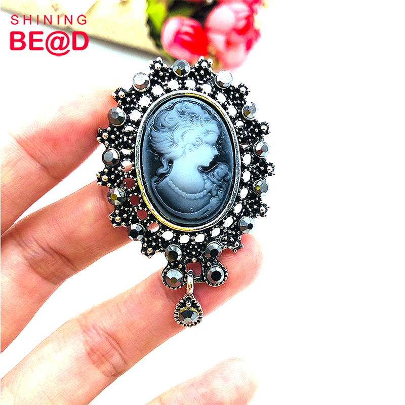 Wholesale Retro Beauty Head Series Tassel Rhinestone Brooch,Rhinestone Brooch Pins,Brooches Women Crystal Rhinestone