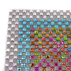 new design rainbow square glass rhinestone mesh heat transfer rhinestone mesh