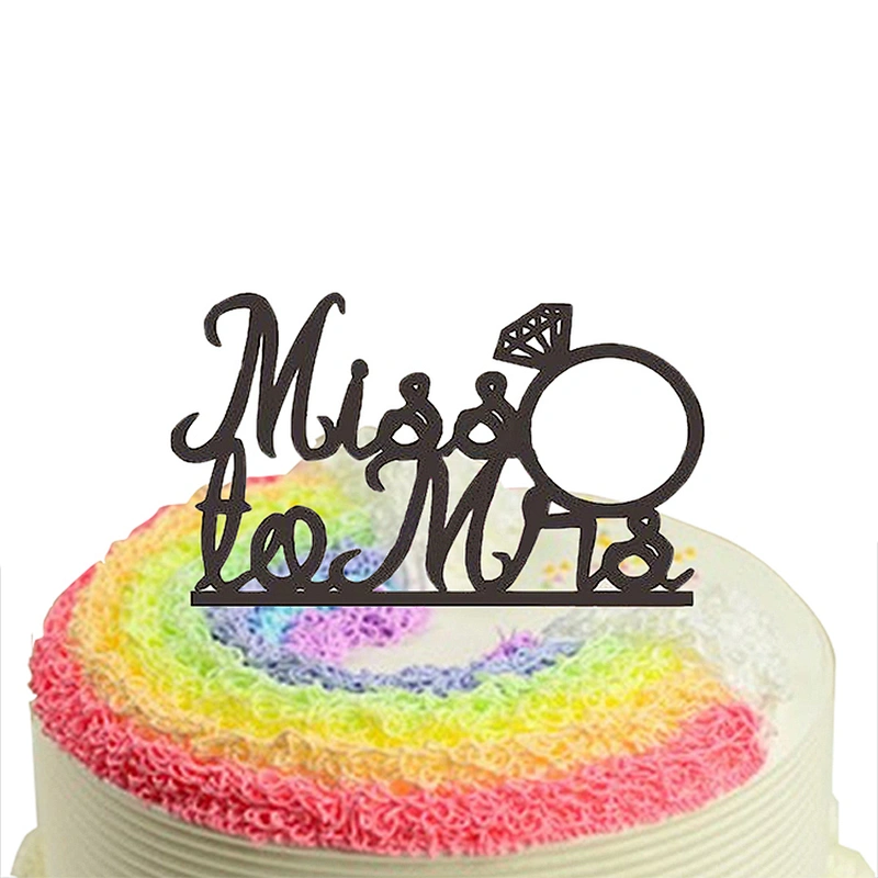 Wholesale Black Mr To Mis Acrylic Cake Topper,Engagement Ring Acrylic Cake Topper