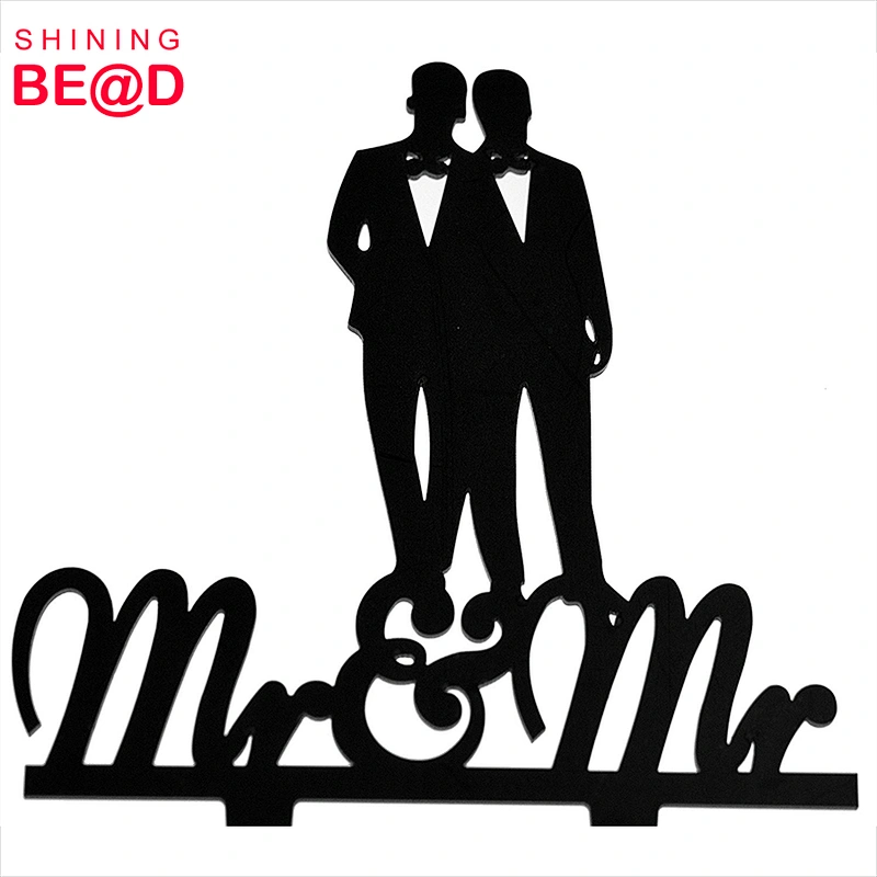 Wedding Cake Topper Mr and Mr Black Silhouette Acrylic Cake Topper for Gay Or Homosexual Wedding