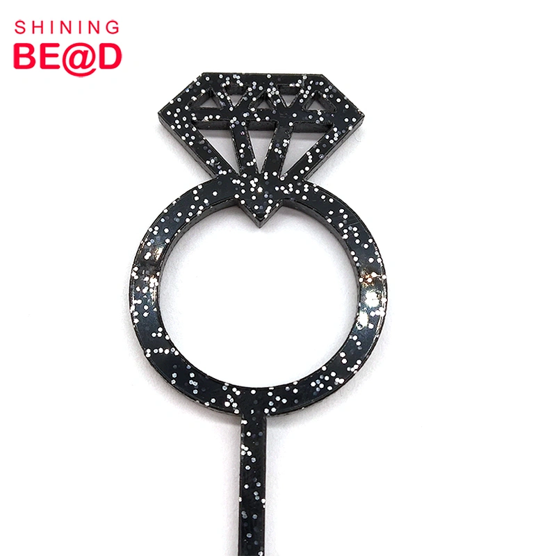 Wholesale Wedding Decoration Diamond Ring Mini Acrylic Cake Topper,Cup Cake Topper Set,Cup Cake Topper