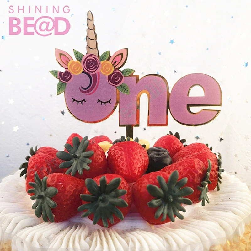 High quality acrylic unicorn flamingo happy birthday party decoration cake topper