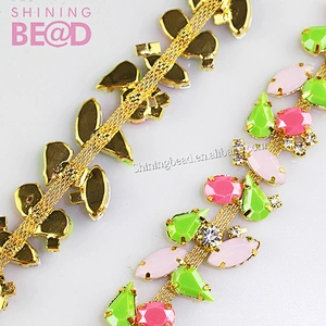 Rhinestones trim resin crystal metal chain for dress,bag,shoes accessories