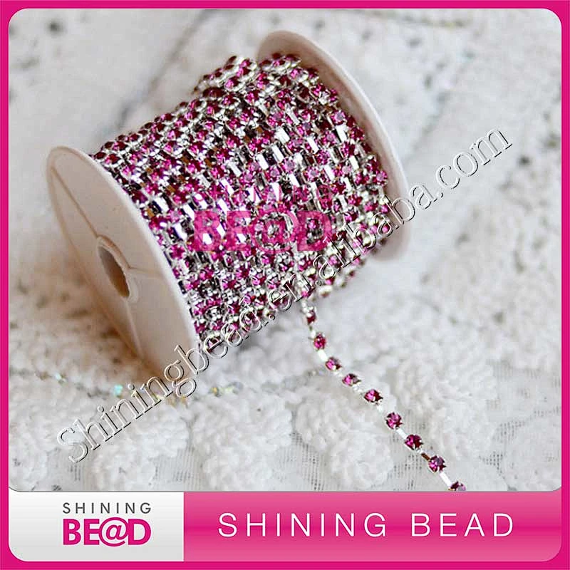 Silver plating rhinestone cup chain trimming for garment factory supplier