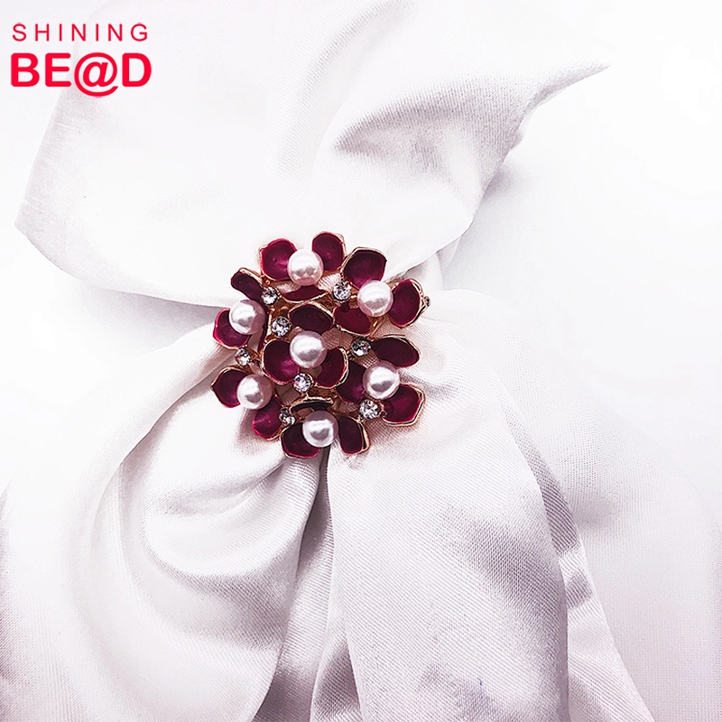 Fashion All-match Alloy Rhinestone Pearl Flower Three-ring Scarf Buckle,Scarf Ring Buckle,Scarf Buckle