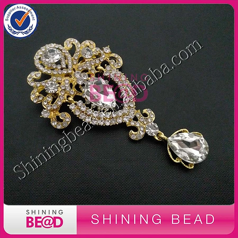 Gold Crystal Glass Bead Rhinestone Brooch Pins For Wedding Bouquet,Dress,Party Decoration