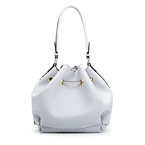 8803 Paparazzi white color fake leather drawstring bag with eyelet latest simple elegant ladies shoulder bags