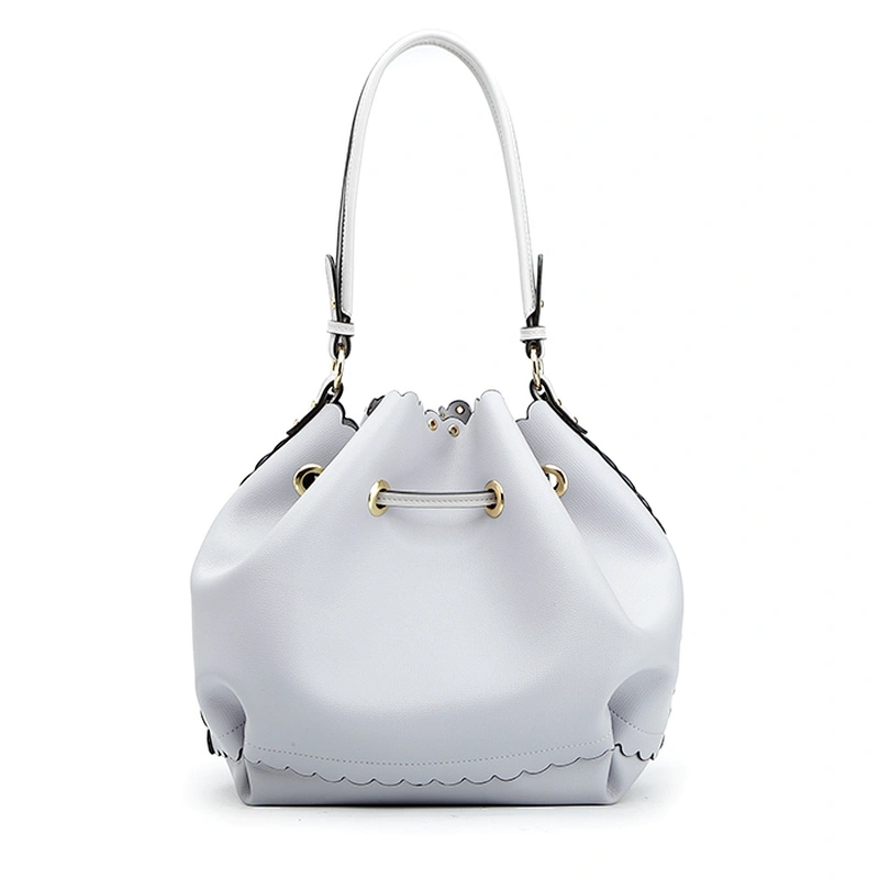 8803 Paparazzi white color fake leather drawstring bag with eyelet latest simple elegant ladies shoulder bags