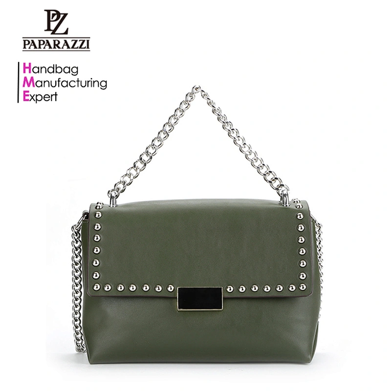 8675-Newest design high fashion metal chain olive color party shoulder bags