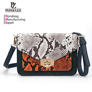 6538- Hot sale trendy exotic skin handbag ladies crossbody bag high quality snake PU shoulder bag