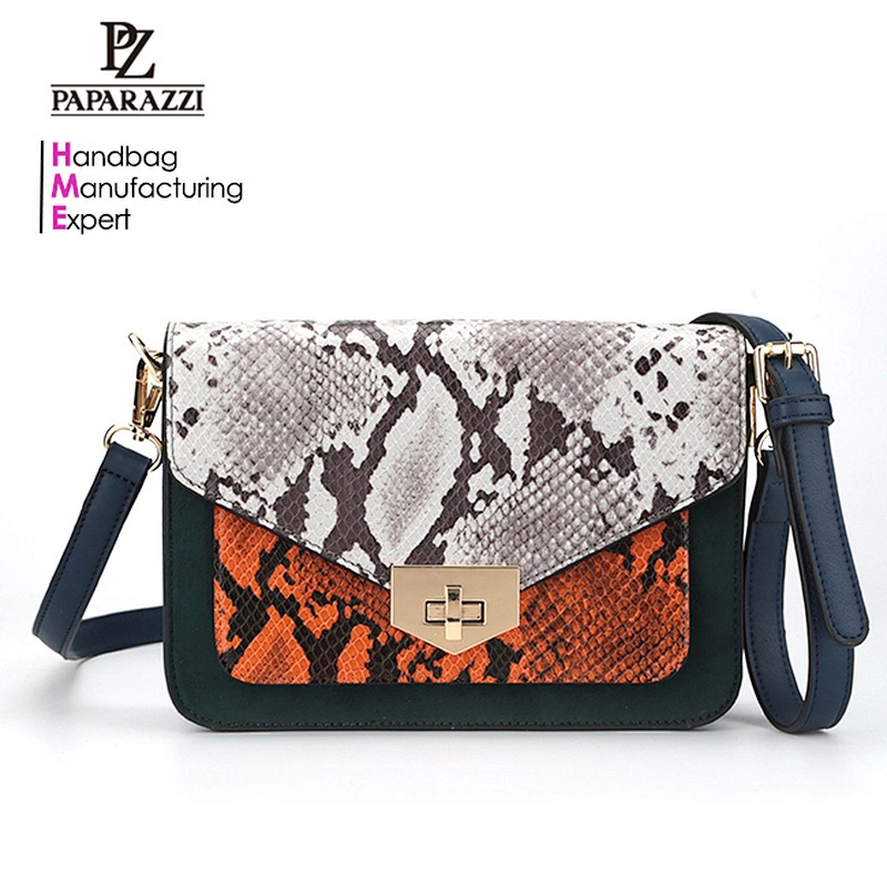 6538- Hot sale trendy exotic skin handbag ladies crossbody bag high quality snake PU shoulder bag