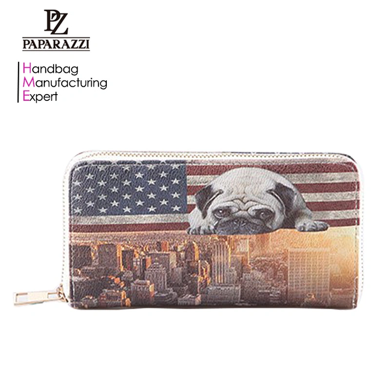 5259-2018 Newest Design New York and USA Flag Printed Zip-Around Large Travel Wallet for Girls