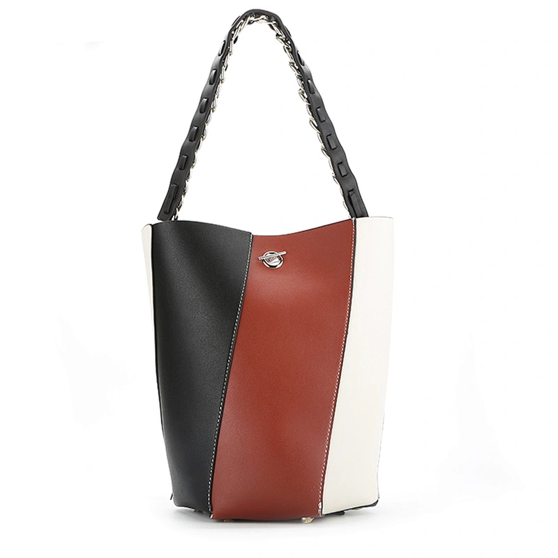 8488 Paparazzi 2018 fashion design block handbag barrel shape women double-faced PU leather tote bag