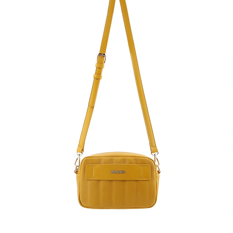 #10369 2020 SS Myanmar made PAPARAZZI brand Italy designer striped stitching yellow color crossbody women shoulder bag