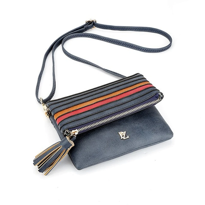 6561 Euro style newest design fashion ladies stripe patch bag tassel handbag shoulder