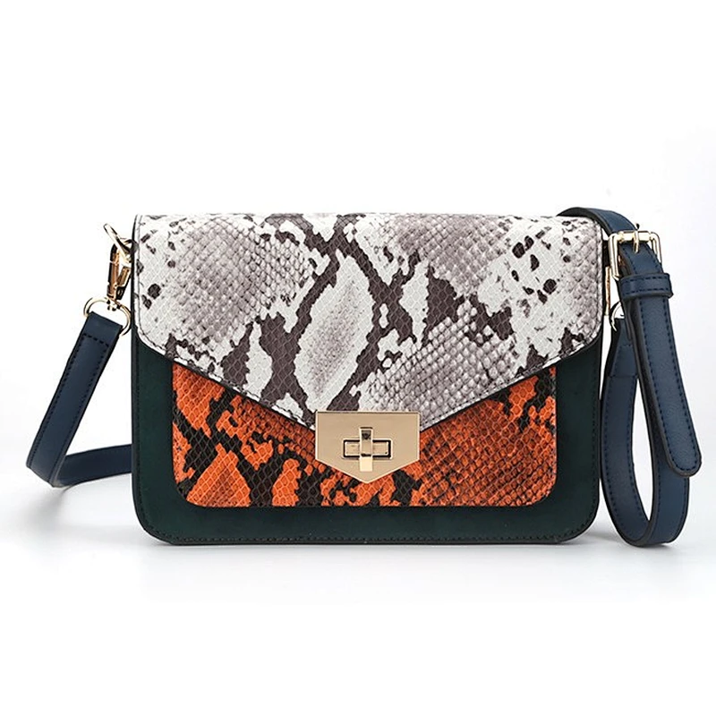 6538- Hot sale trendy exotic skin handbag ladies crossbody bag high quality snake PU shoulder bag
