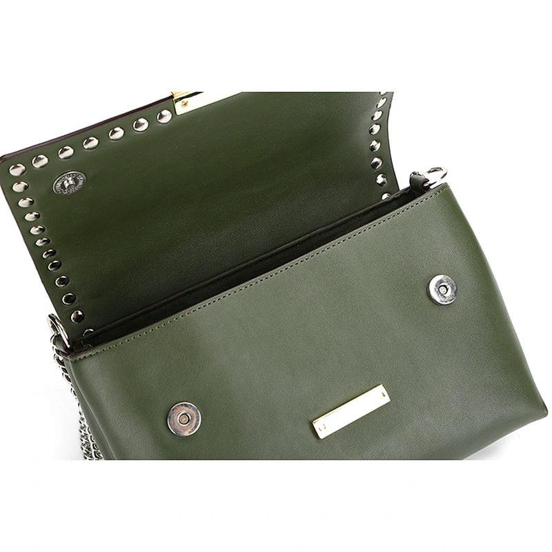 8675-Newest design high fashion metal chain olive color party shoulder bags
