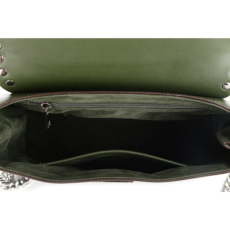 8675-Newest design high fashion metal chain olive color party shoulder bags