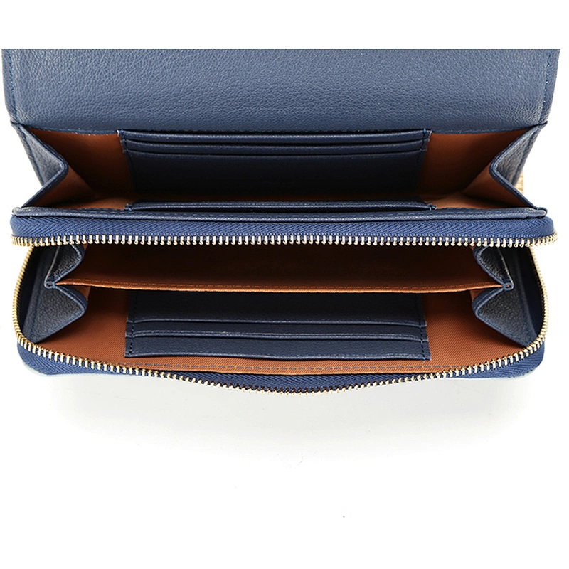 Original 100% genuine leather design wallets NO. 7918 metal lock flap closure fashion contrast color lady leather wallet 2018
