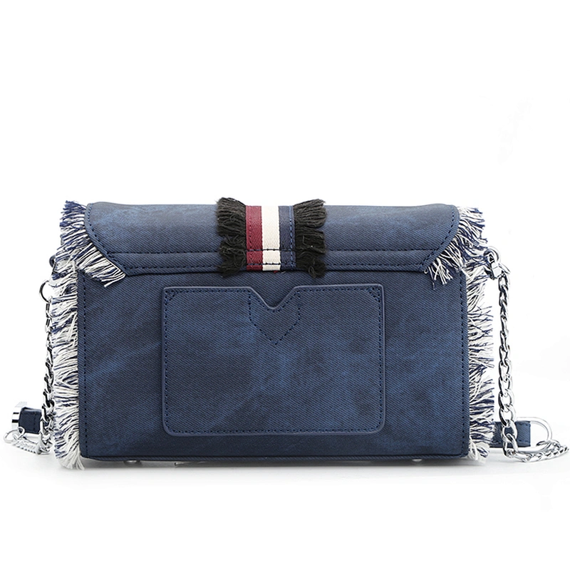 8541 2018 fringes design with cute embroidery and stripe webbing unique denim cross body shoulder bag