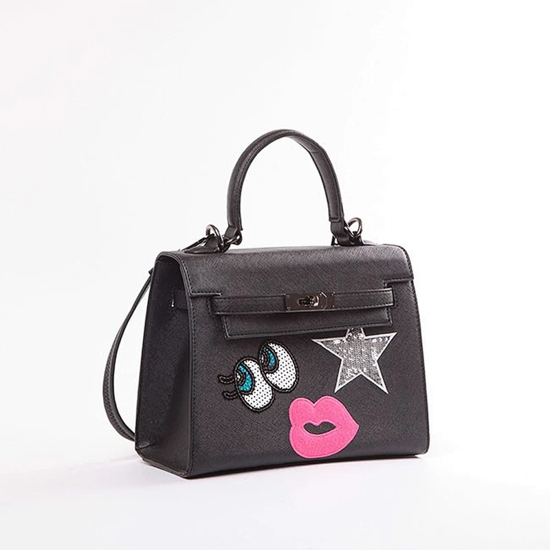 3927-Italian style saffiano jacquard smile face brand handbag