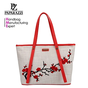 7004 Newest slim designer handbag fashion embroidering Linen shopper bag for ladies