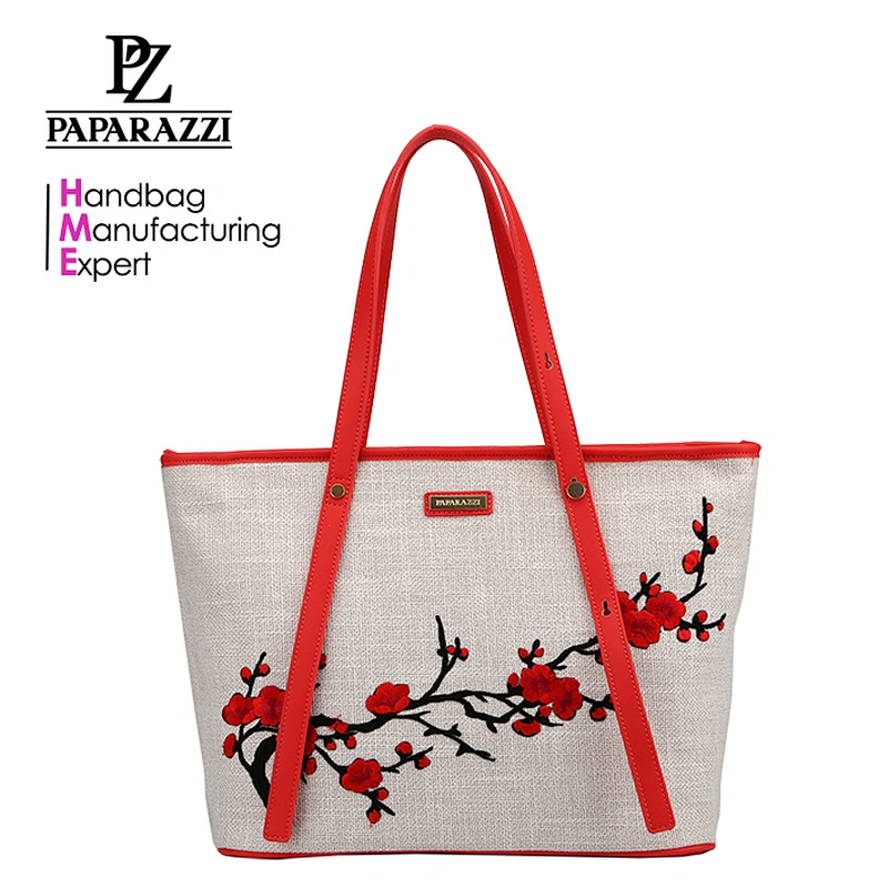 7004 Newest slim designer handbag fashion embroidering Linen shopper bag for ladies