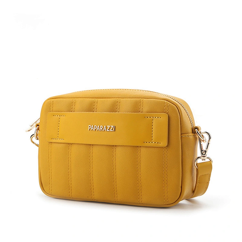 #10369 2020 SS Myanmar made PAPARAZZI brand Italy designer striped stitching yellow color crossbody women shoulder bag
