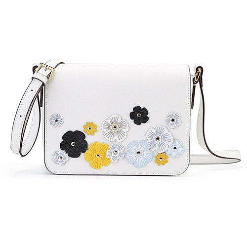 7402 Genuine leather Italian designer fashionable handmade beautiful women crossbody with flower customized patch