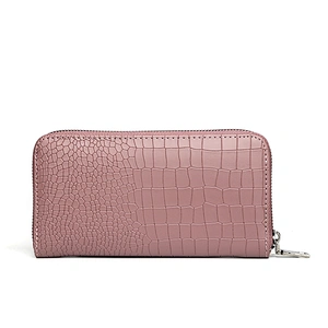 7050-Nude color black resin stone zipper-round crocodile PU wallets